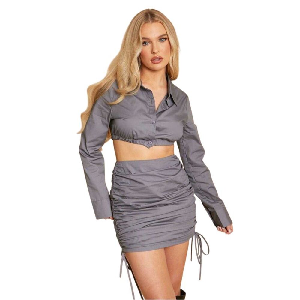 Missy Empire Womens/Ladies Extreme Poplin Crop Top / Charcoal